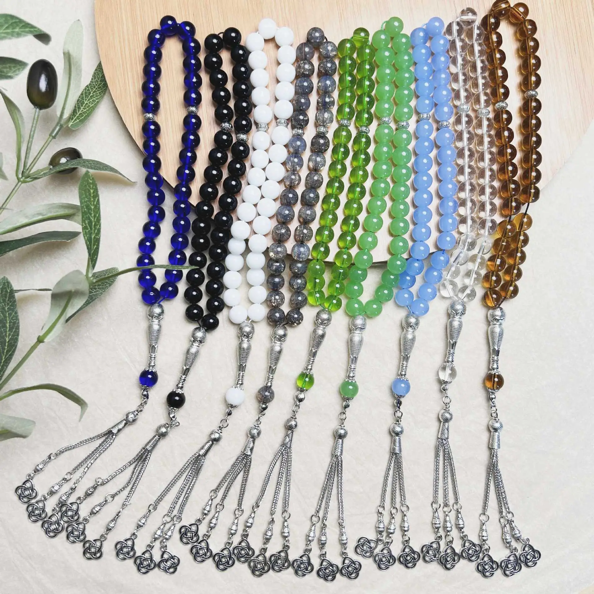 33 Pcs Porcelain Glass Obsidian Dark Blue Sea Rosary Bracelet — feature 3