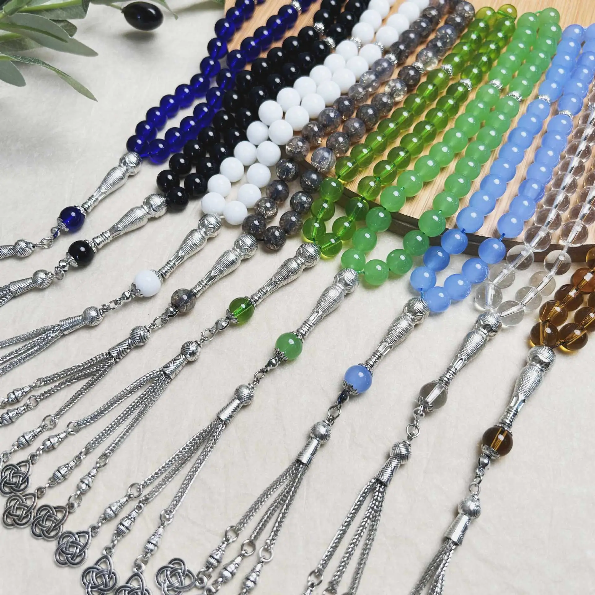 33 Pcs Porcelain Glass Obsidian Dark Blue Sea Rosary Bracelet — feature 4