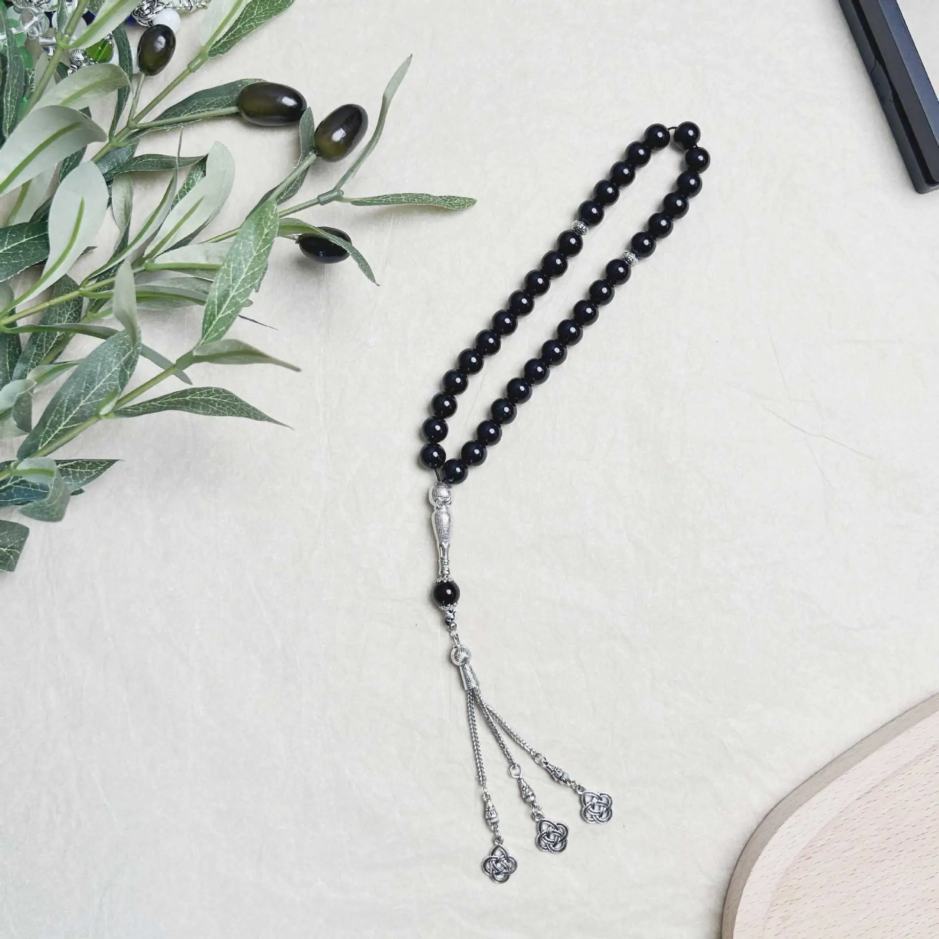 33 Pcs Porcelain Glass Obsidian Dark Blue Sea Rosary Bracelet — feature 9