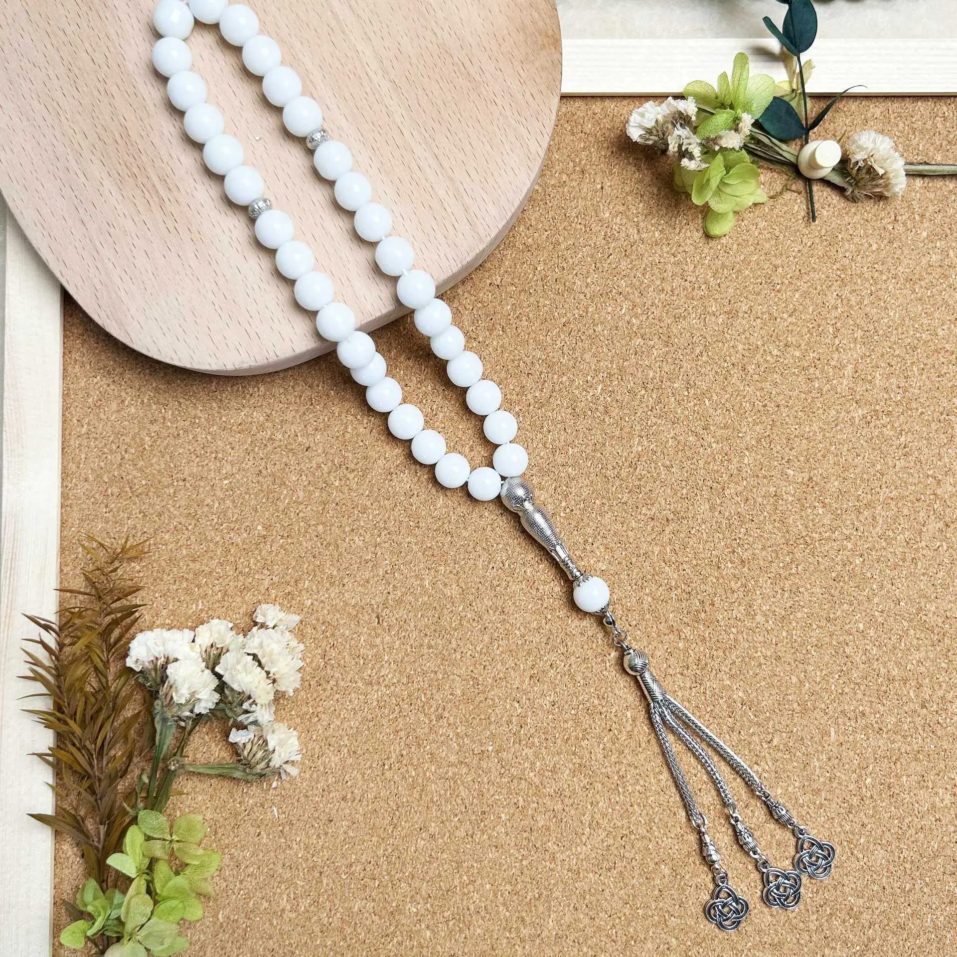 33 Pcs Porcelain Glass Obsidian Dark Blue Sea Rosary Bracelet - Image 3