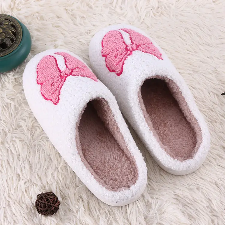 Autumn and Winter Pink Bow Cotton Slippers Household Mao Mao Slippers Women's Couple Warm Slippers Thickened Slippers
