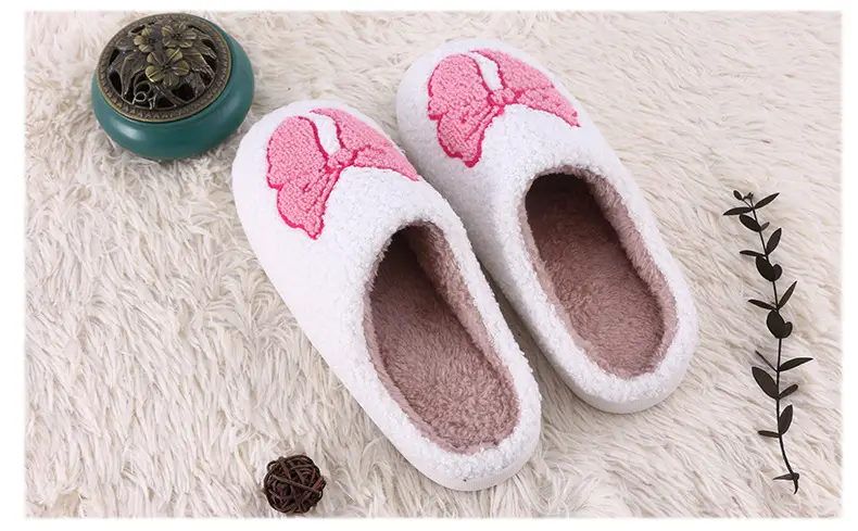 Autumn and Winter Pink Bow Cotton Slippers Household Mao Mao Slippers Women's Couple Warm Slippers Thickened Slippers — feature 9