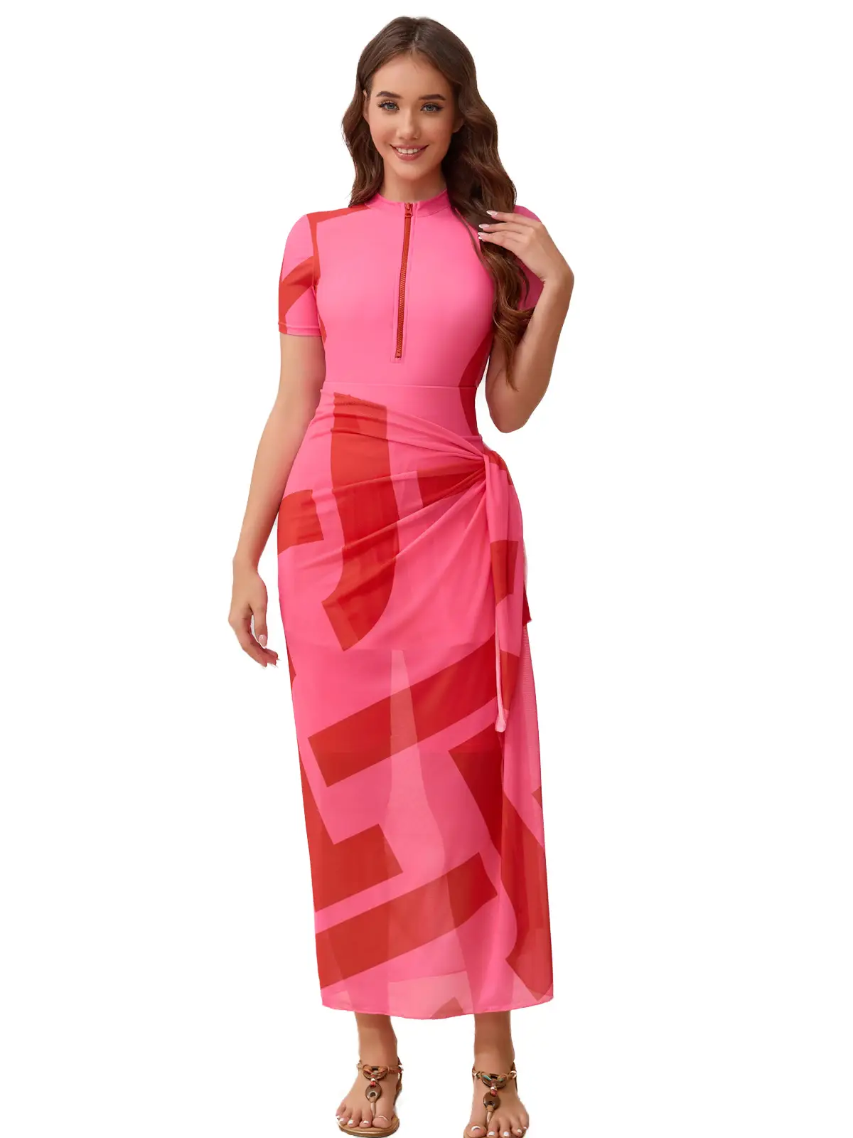 3-Piece Printed Muslim Swimsuit with Scarf & Chest Pad - Image 9