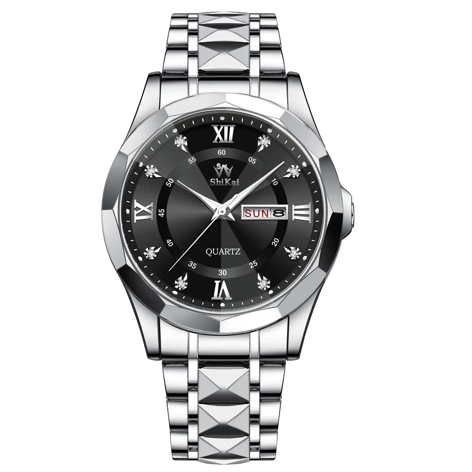Men's Stainless Steel Quartz Watch with Day/Date Display - Image 2