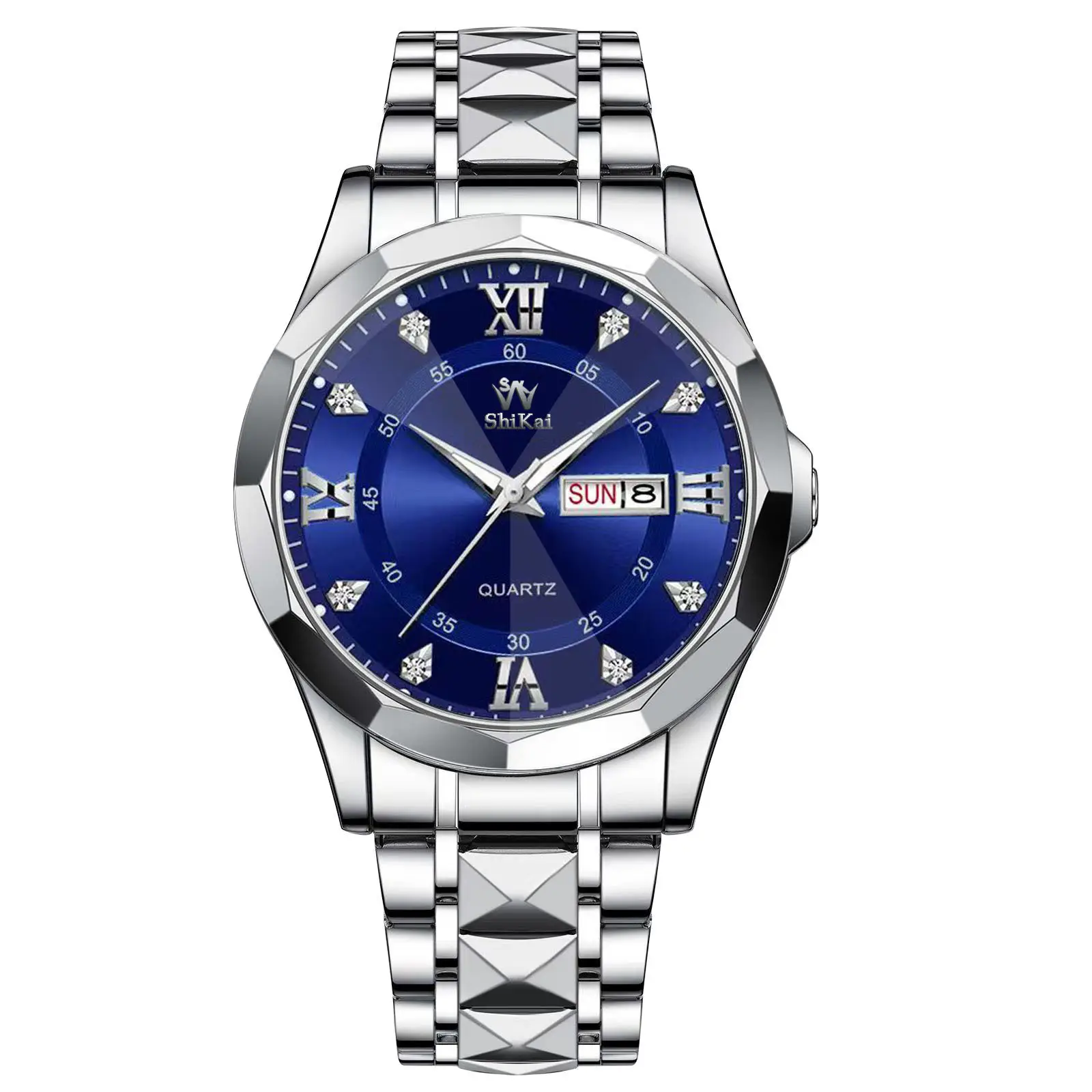 Men's Stainless Steel Quartz Watch with Day/Date Display - Image 3