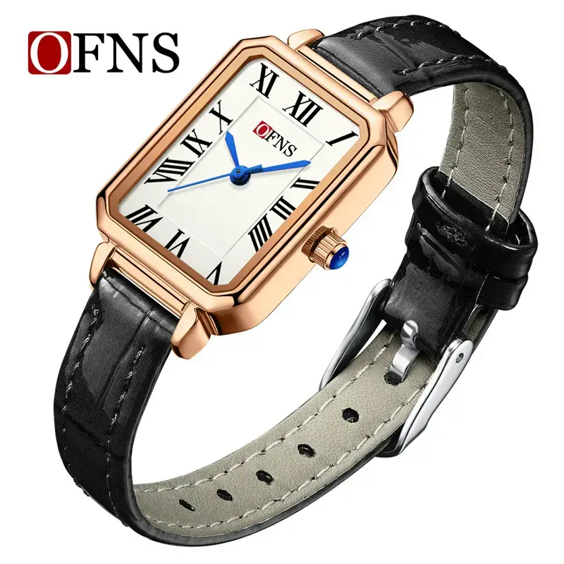 O'FNS Women's French Style Square Quartz Watch Brown Leather Band - Image 3