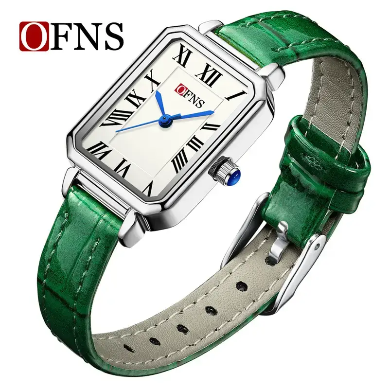 O'FNS Women's French Style Square Quartz Watch Brown Leather Band - Image 7