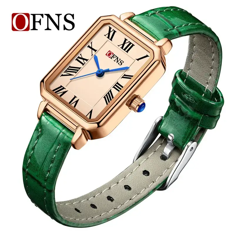 O'FNS Women's French Style Square Quartz Watch Brown Leather Band - Image 8