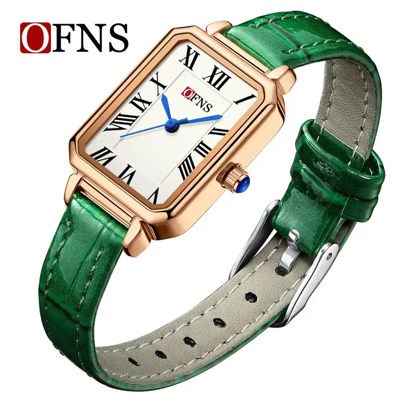 O'FNS Women's French Style Square Quartz Watch Brown Leather Band - Image 9