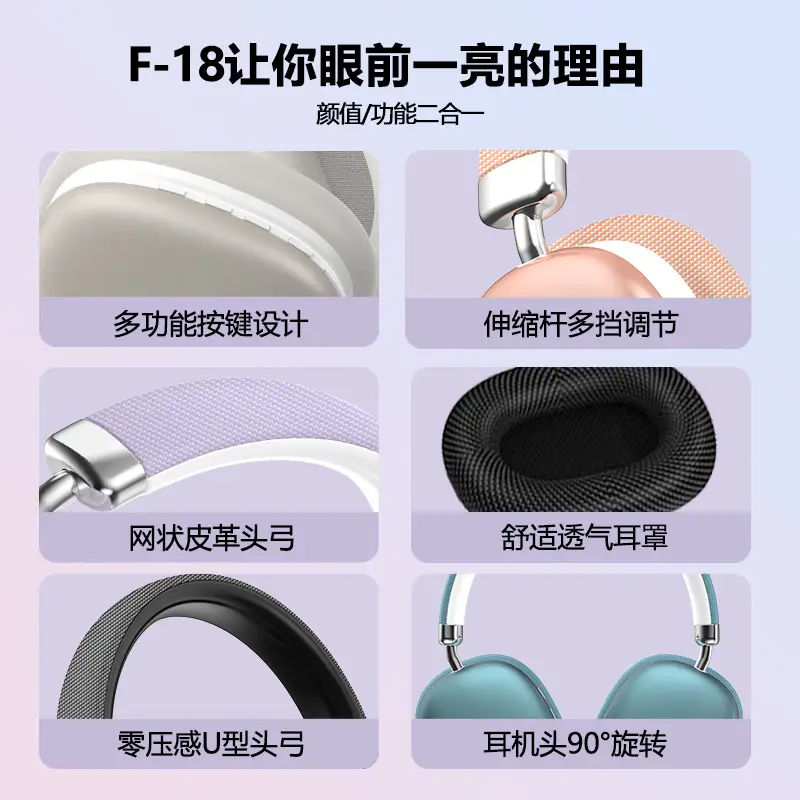 F18 Bluetooth Headset White Foldable Gaming E-Sports - Image 7