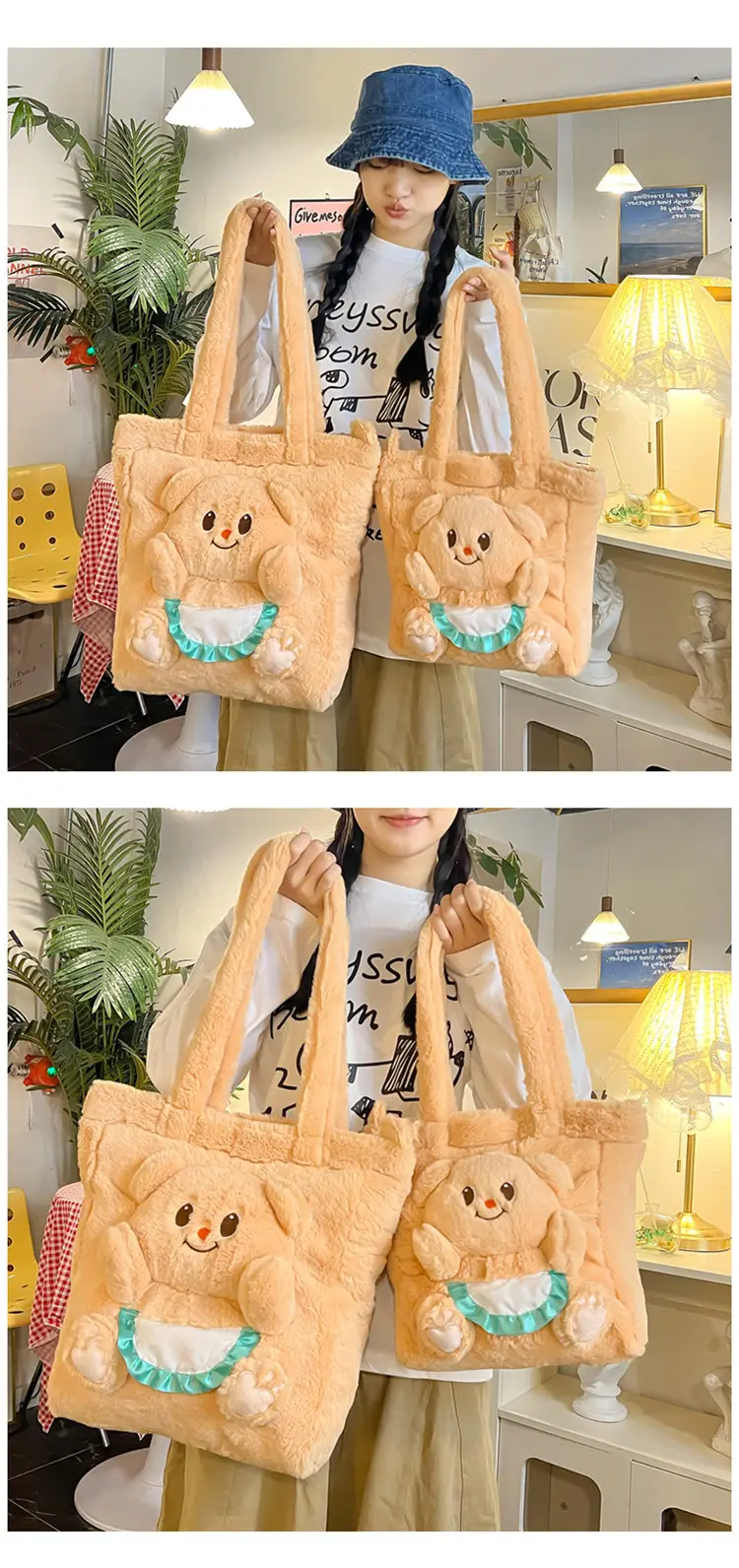 Cute Bear Cartoon Blue Gingham Shoulder Bag 2024 — feature 14