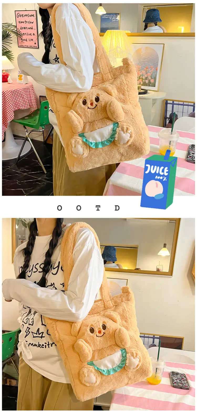 Cute Bear Cartoon Blue Gingham Shoulder Bag 2024 — feature 21