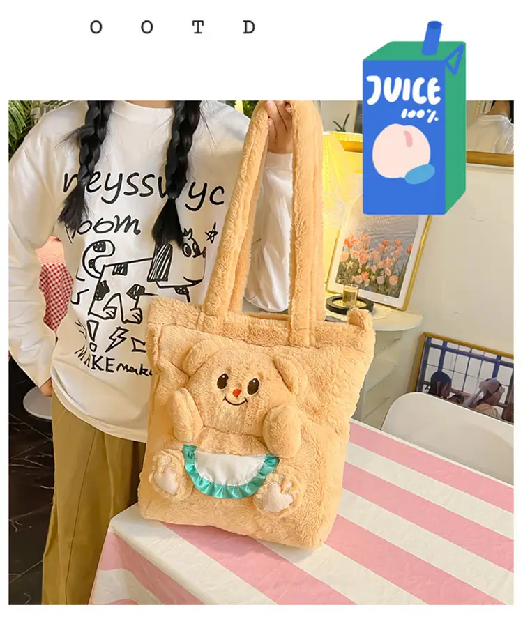 Cute Bear Cartoon Blue Gingham Shoulder Bag 2024 — feature 3