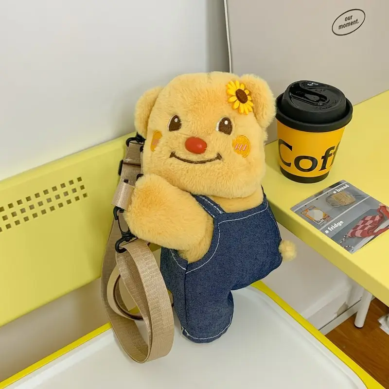 Cute Bear Cartoon Blue Gingham Shoulder Bag 2024 - Image 2