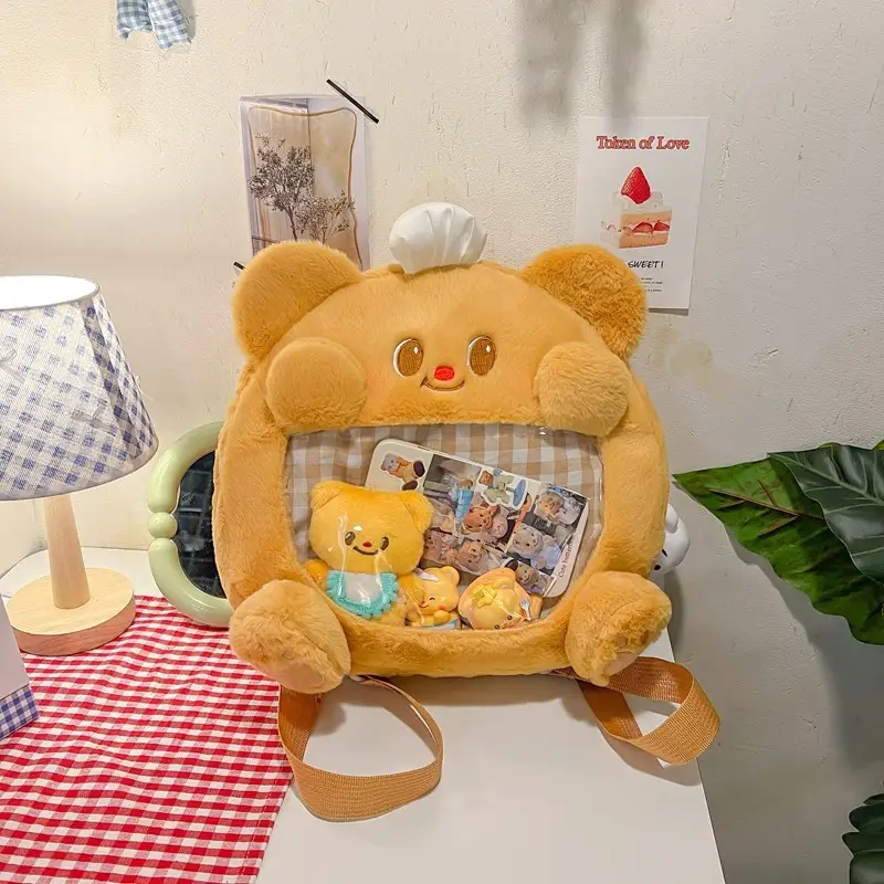 Cute Bear Cartoon Blue Gingham Shoulder Bag 2024 - Image 4