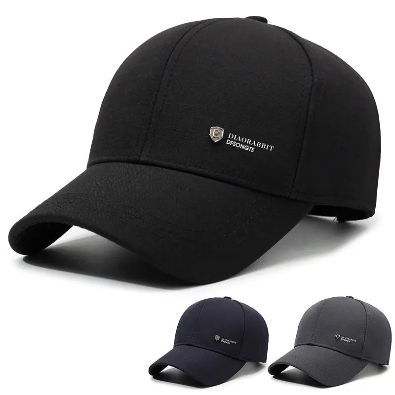 Black Fleece Lined Baseball Cap for Men - Image 4
