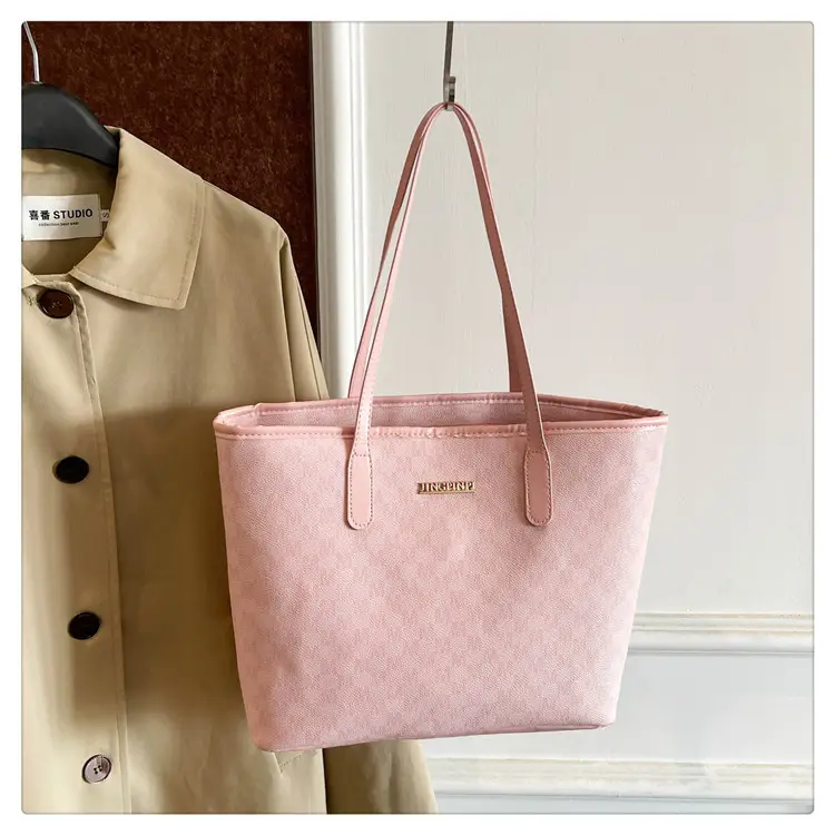 Pink Vintage Checkered Tote Bag for Women Winter Commute