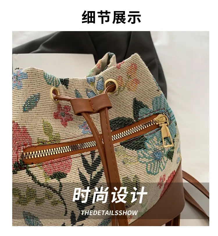 Women's Woven Flower Bucket Bag 2024 Ethnic Commuter — feature 3