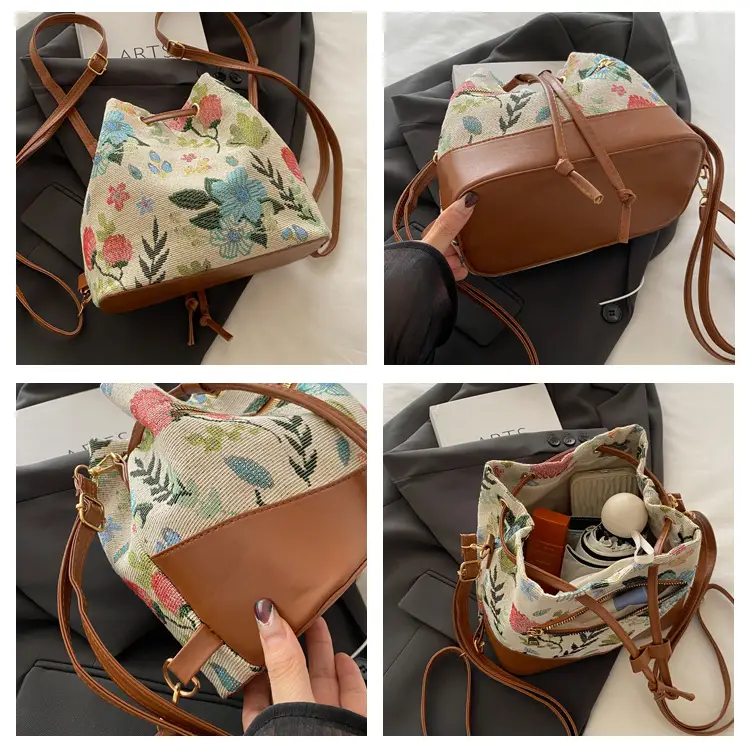 Women's Woven Flower Bucket Bag 2024 Ethnic Commuter — feature 7