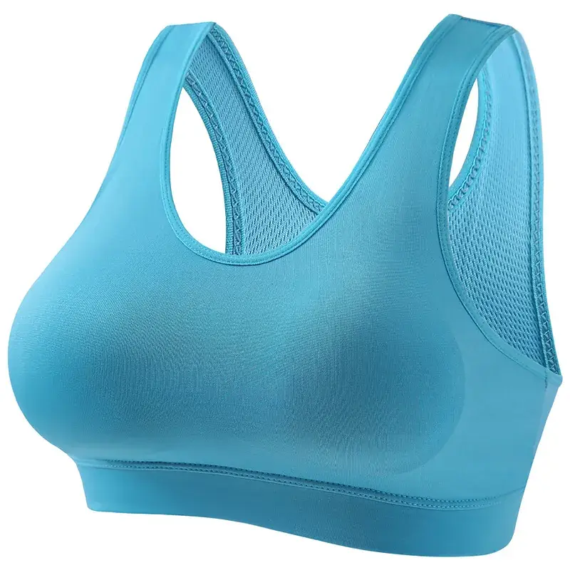 Women's Blue Shockproof Push-Up Yoga Vest with Sling Back - Image 13