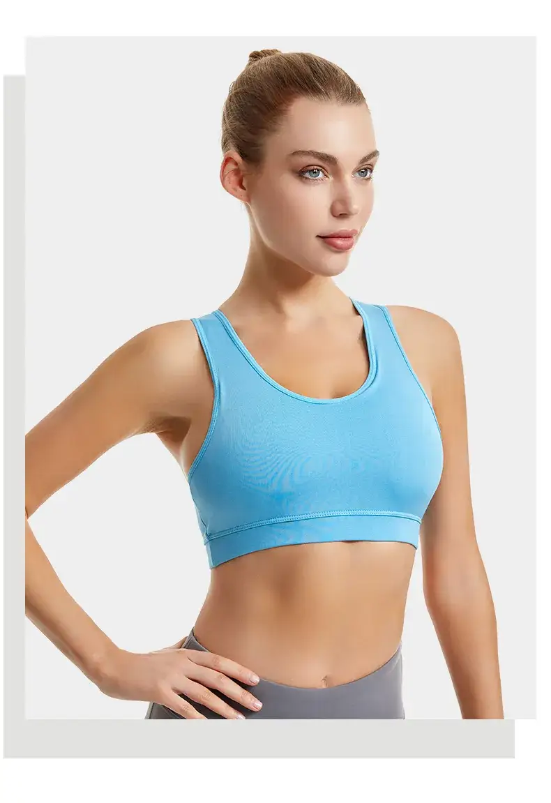 Women's Blue Shockproof Push-Up Yoga Vest with Sling Back — feature 18