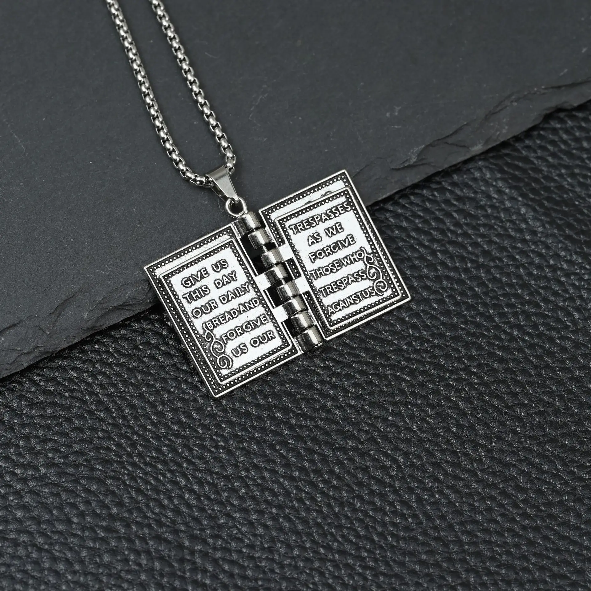 Men's Cross Design Book Necklace with "Dear Reader" Design - Image 6
