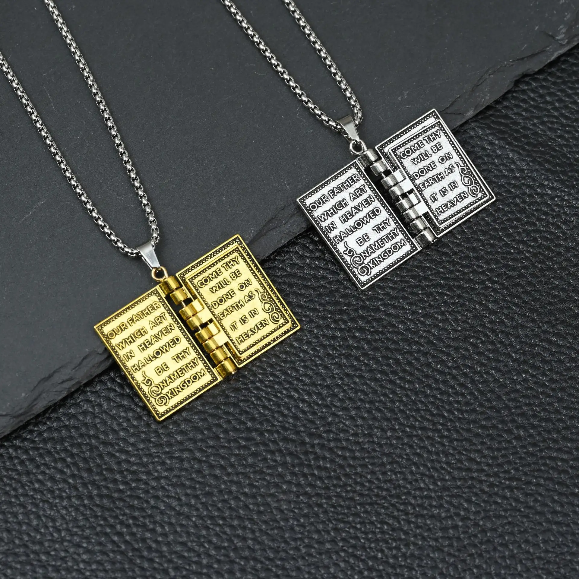 Men's Cross Design Book Necklace with "Dear Reader" Design - Image 7