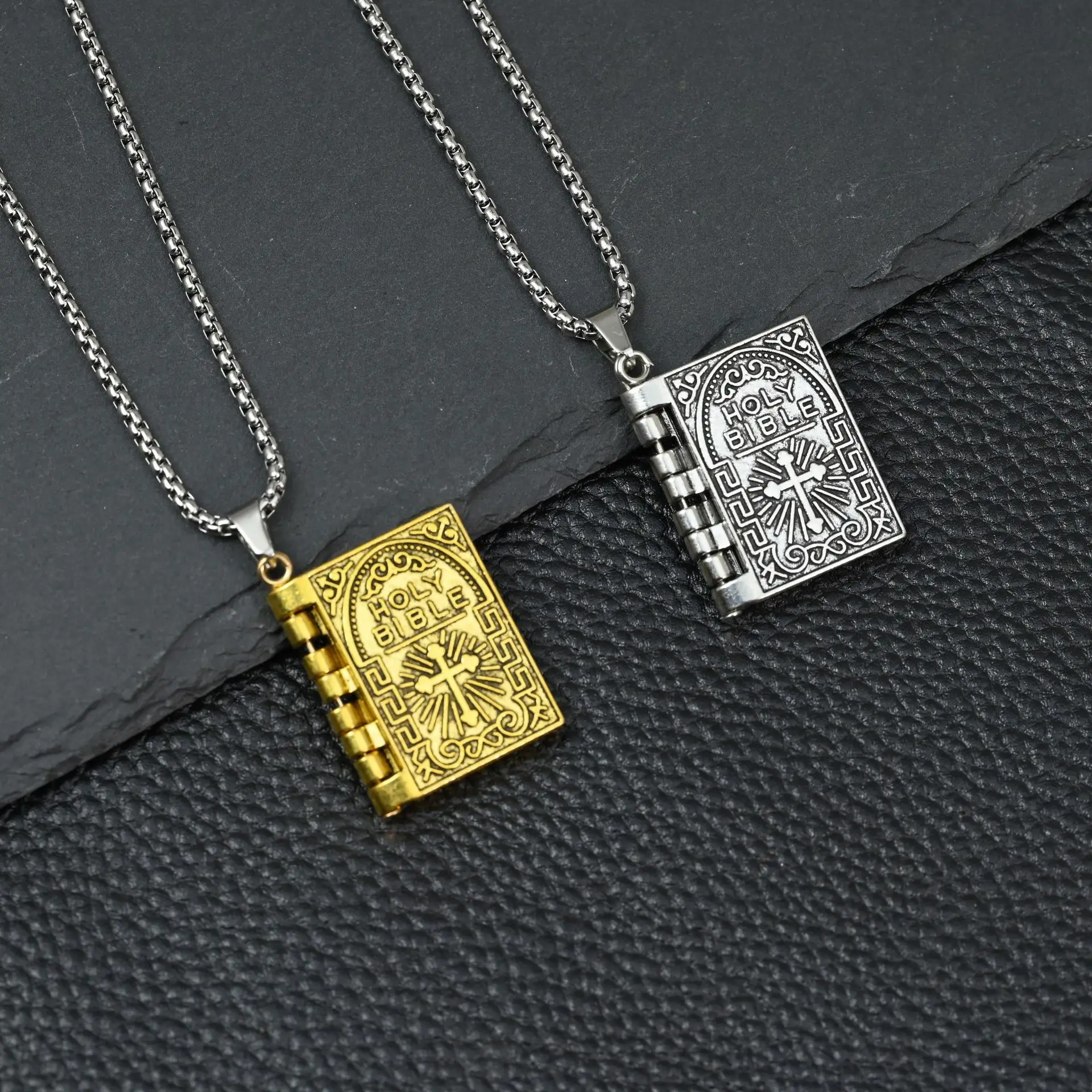 Men's Cross Design Book Necklace with "Dear Reader" Design — feature 2