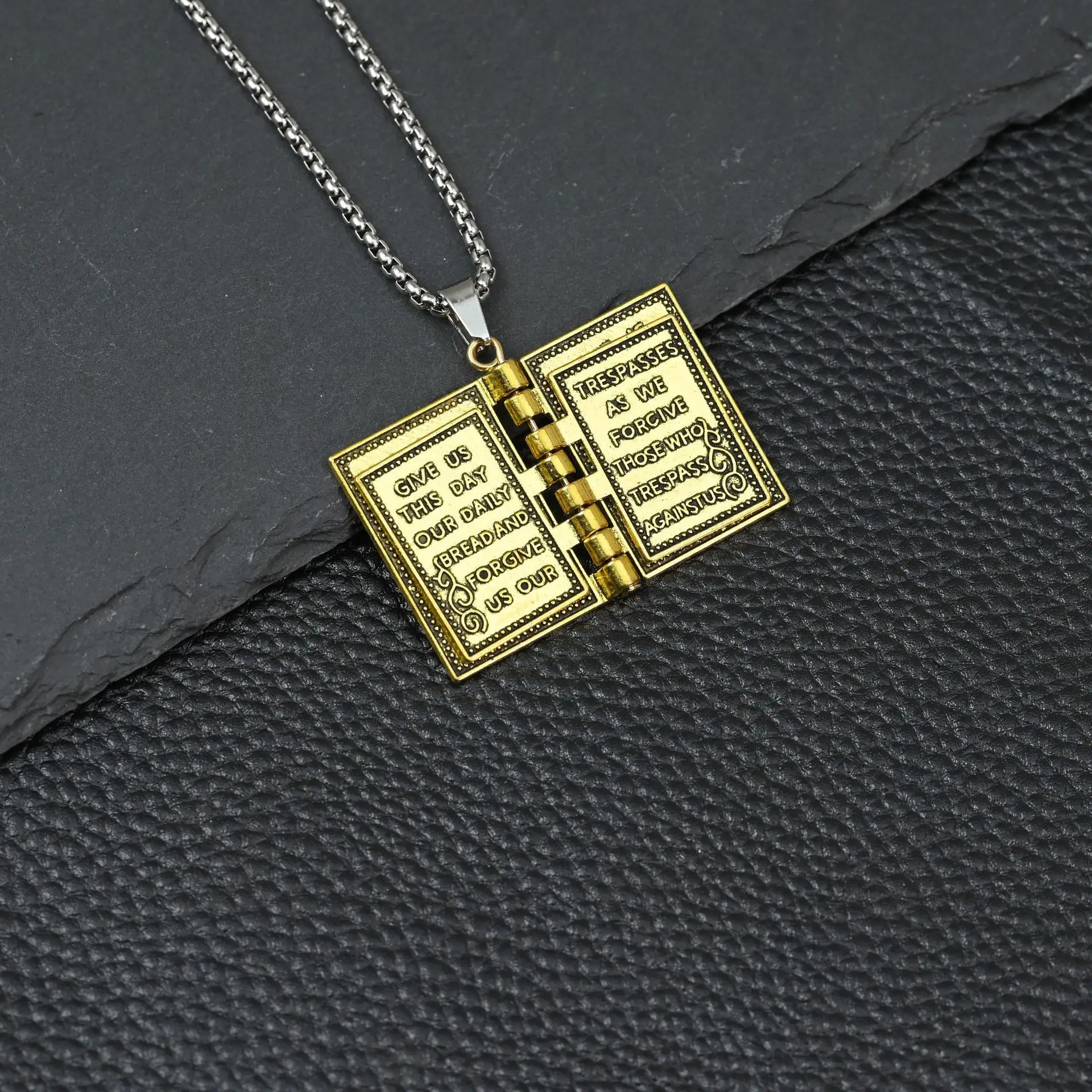 Men's Cross Design Book Necklace with "Dear Reader" Design — feature 3