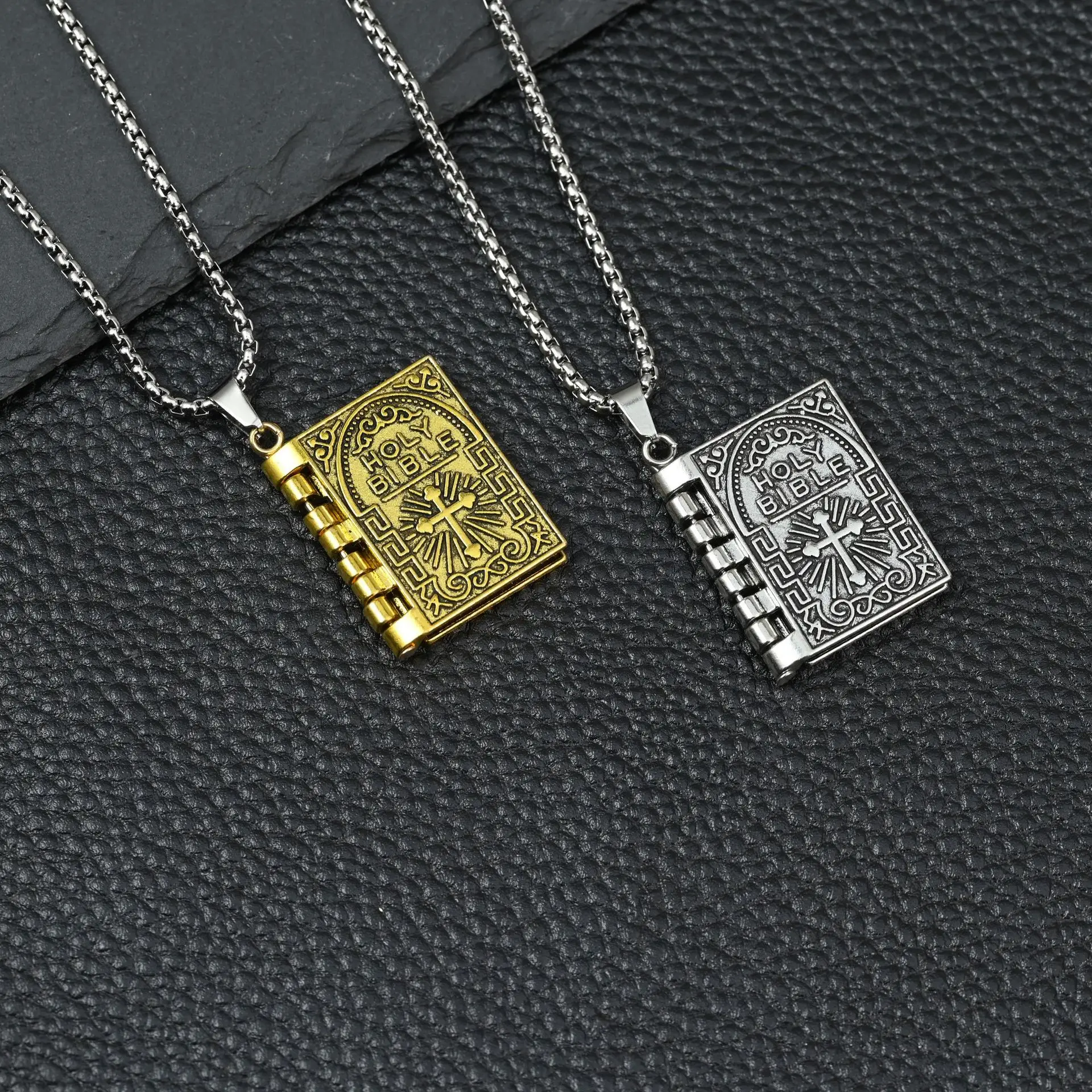 Men's Cross Design Book Necklace with "Dear Reader" Design — feature 5