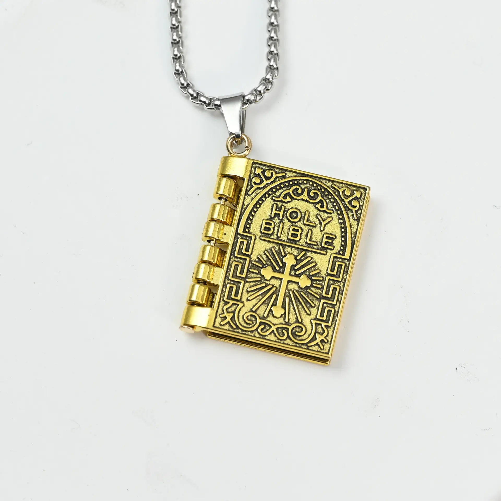 Men's Cross Design Book Necklace with "Dear Reader" Design — feature 6