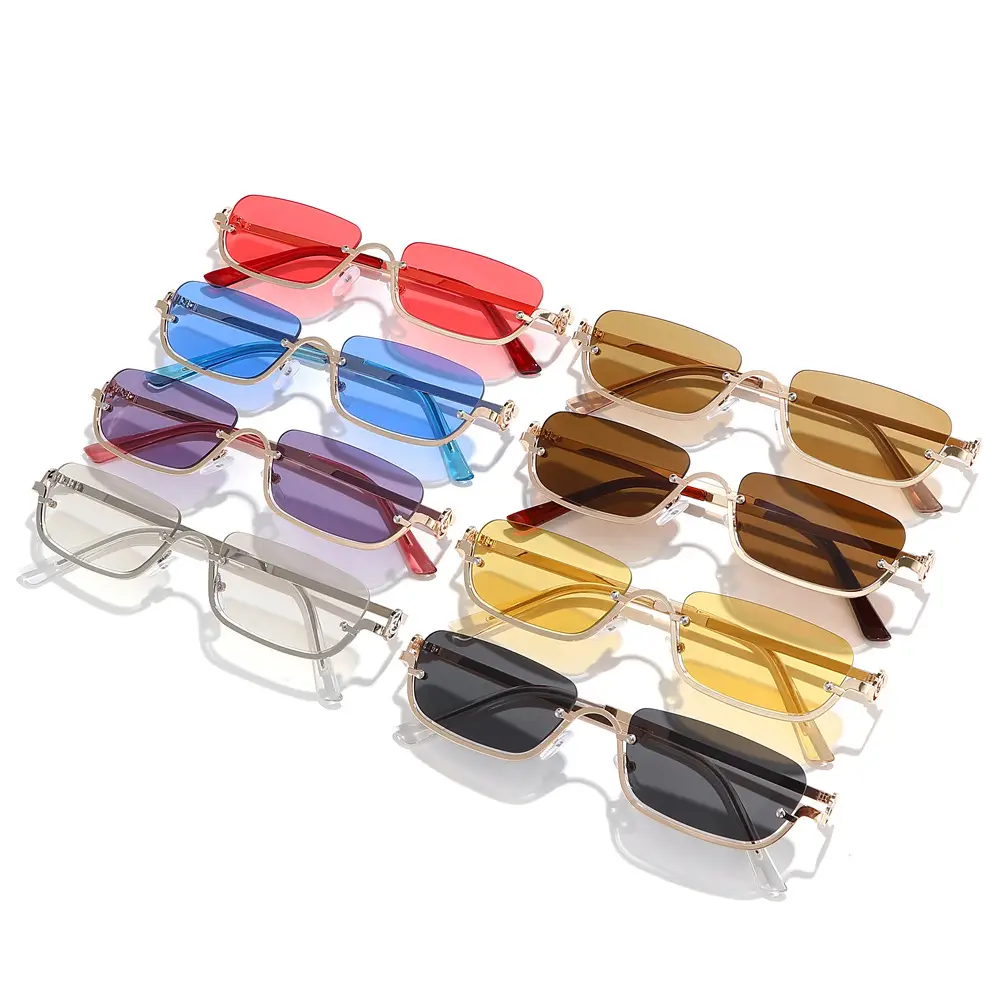 Square Frame Metal Sunglasses for Women Blue - Image 12