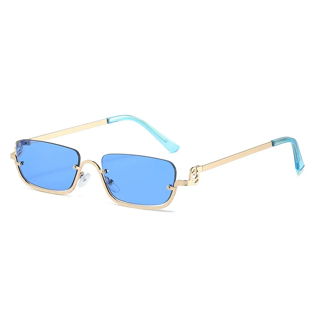 Square Frame Metal Sunglasses for Women Blue - Image 13