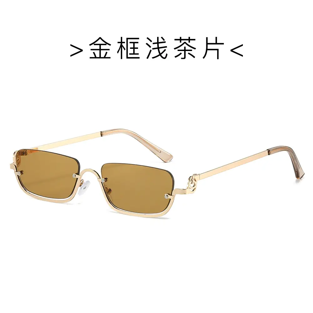 Square Frame Metal Sunglasses for Women Blue - Image 3