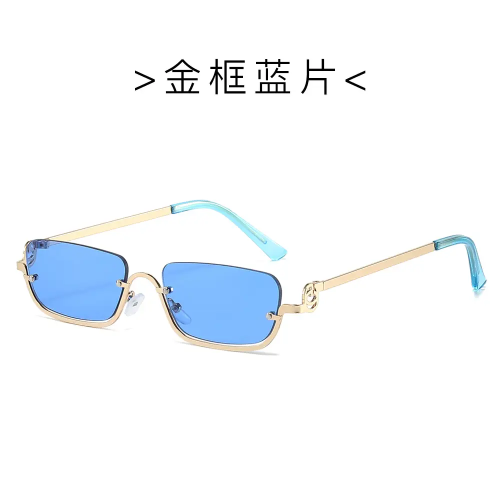 Square Frame Metal Sunglasses for Women Blue - Image 5