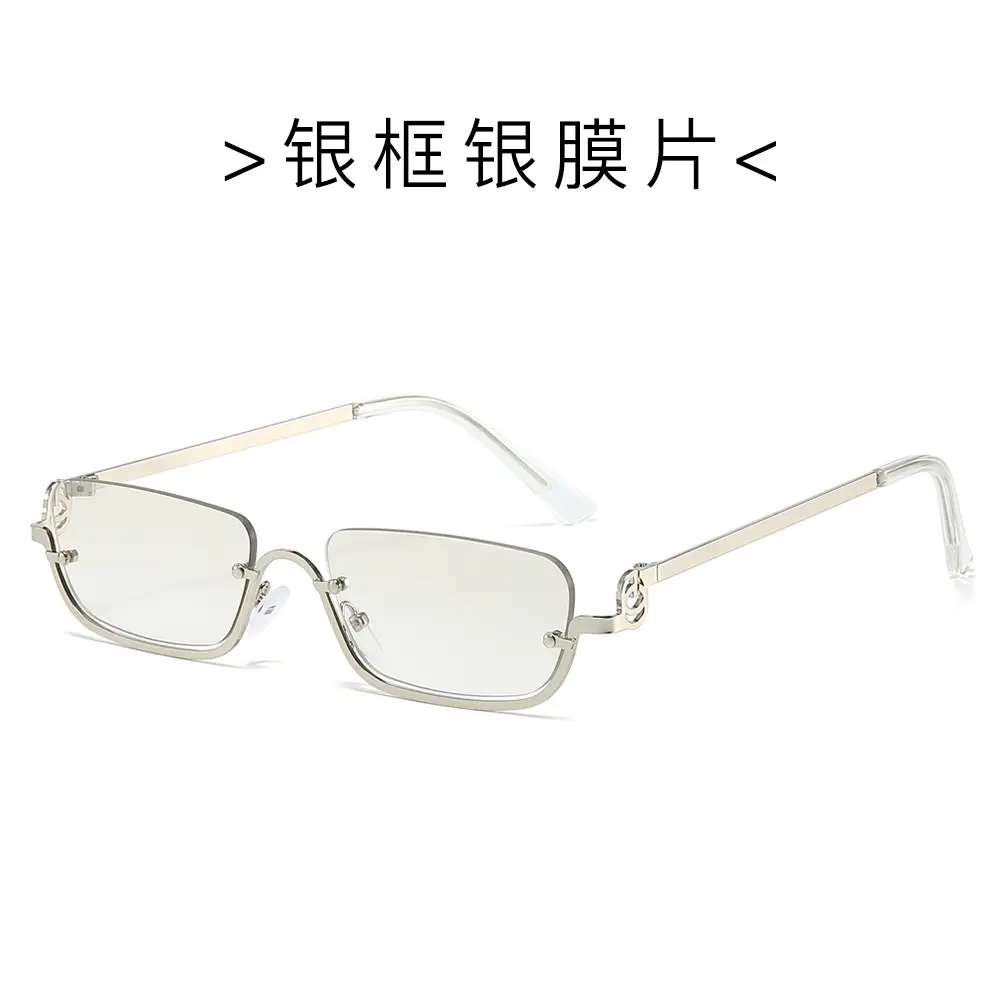 Square Frame Metal Sunglasses for Women Blue - Image 8