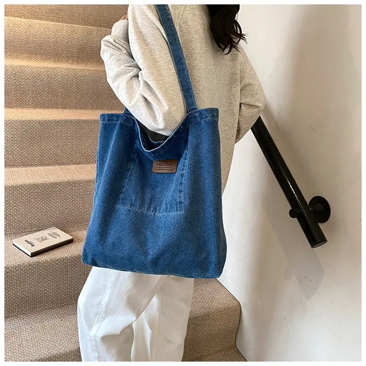 Denim One-shoulder Bag with "Catch the Good Things" Print — feature 10
