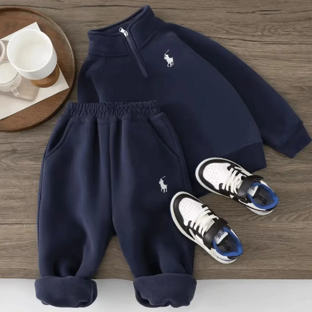 Children's Fleece Sweatshirt Trendy Brand Children's Clothing 2026 Spring and Autumn Two-Piece Set Sports Suit Korean Style Boys' Set Trendy