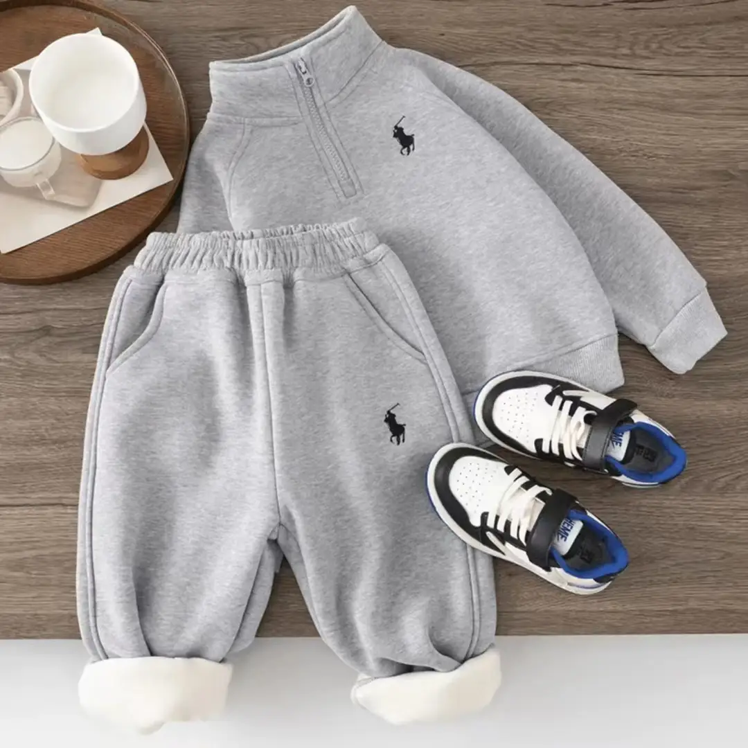 Children's Fleece Sweatshirt Trendy Brand Children's Clothing 2026 Spring and Autumn Two-Piece Set Sports Suit Korean Style Boys' Set Trendy