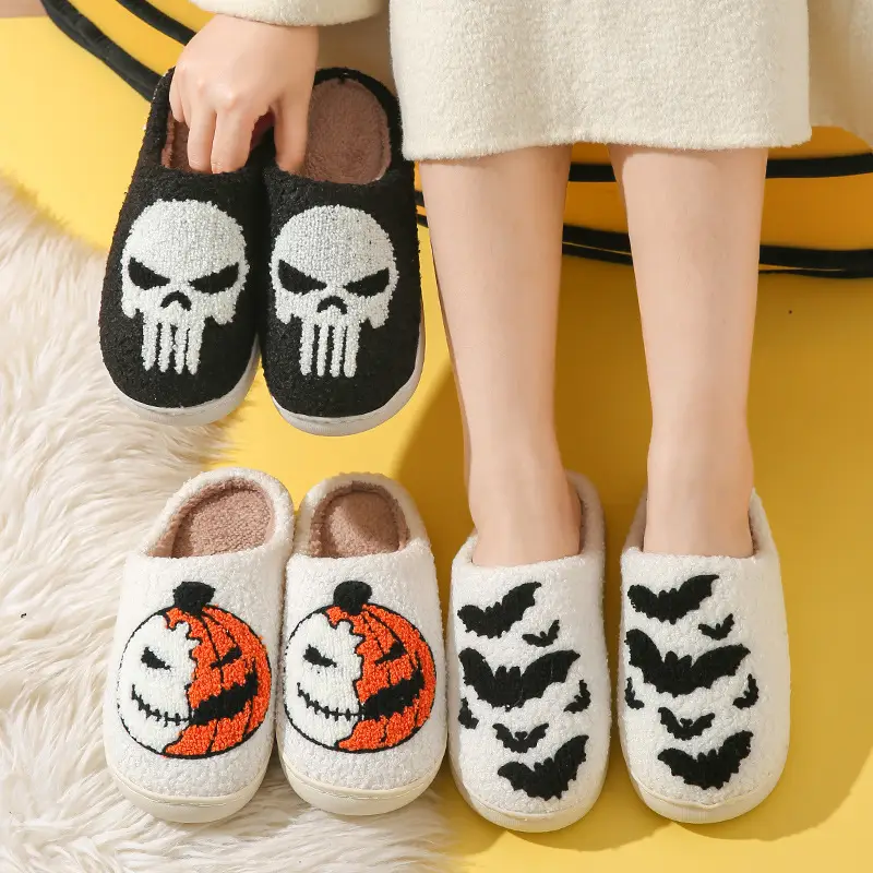 Cross-border Amazon New Halloween Skull Cartoon Ghost Series Winter Cotton Slippers for Men and Women Couple Indoor Drag