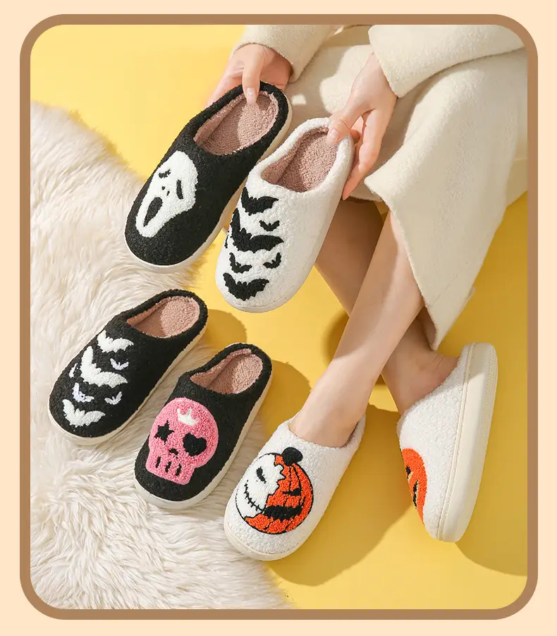 Cross-border Amazon New Halloween Skull Cartoon Ghost Series Winter Cotton Slippers for Men and Women Couple Indoor Drag — feature 10
