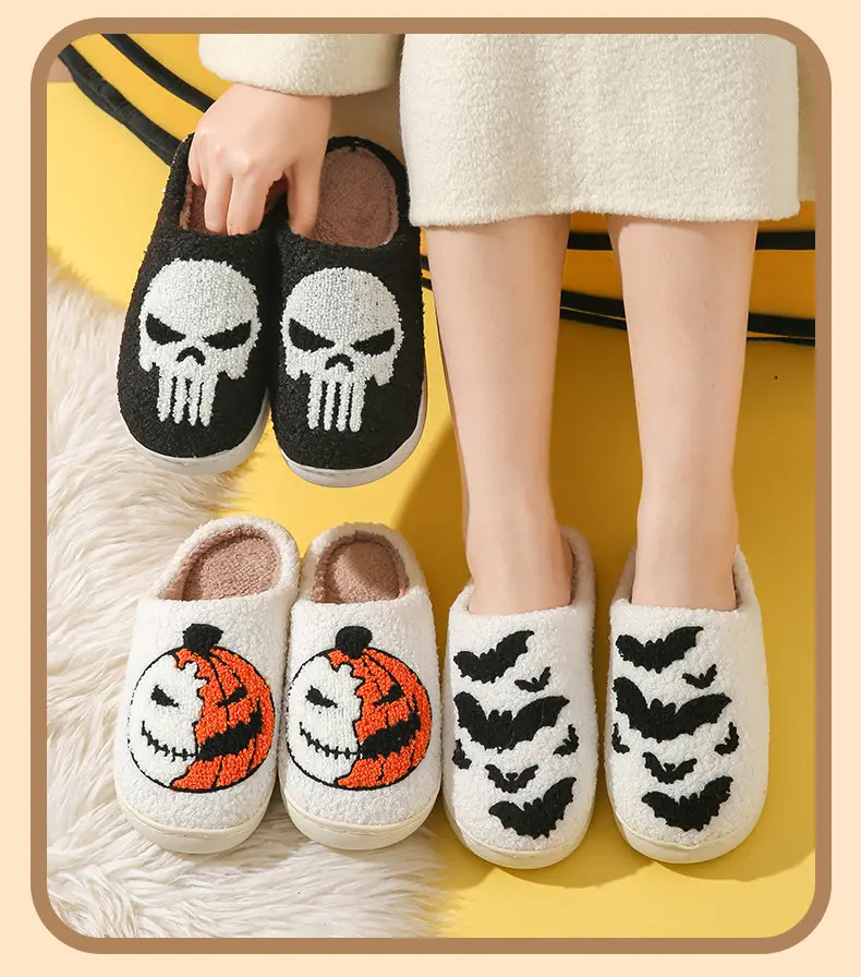 Cross-border Amazon New Halloween Skull Cartoon Ghost Series Winter Cotton Slippers for Men and Women Couple Indoor Drag — feature 9