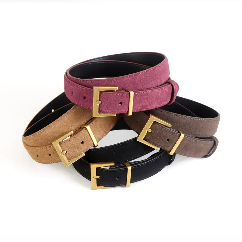 Women's Genuine Suede Belt with Skirt Suit Decoration Brown - Image 5