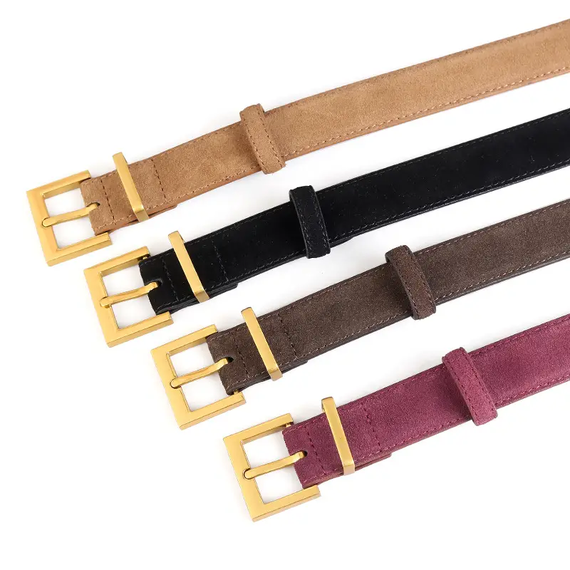 Women's Genuine Suede Belt with Skirt Suit Decoration Brown - Image 6
