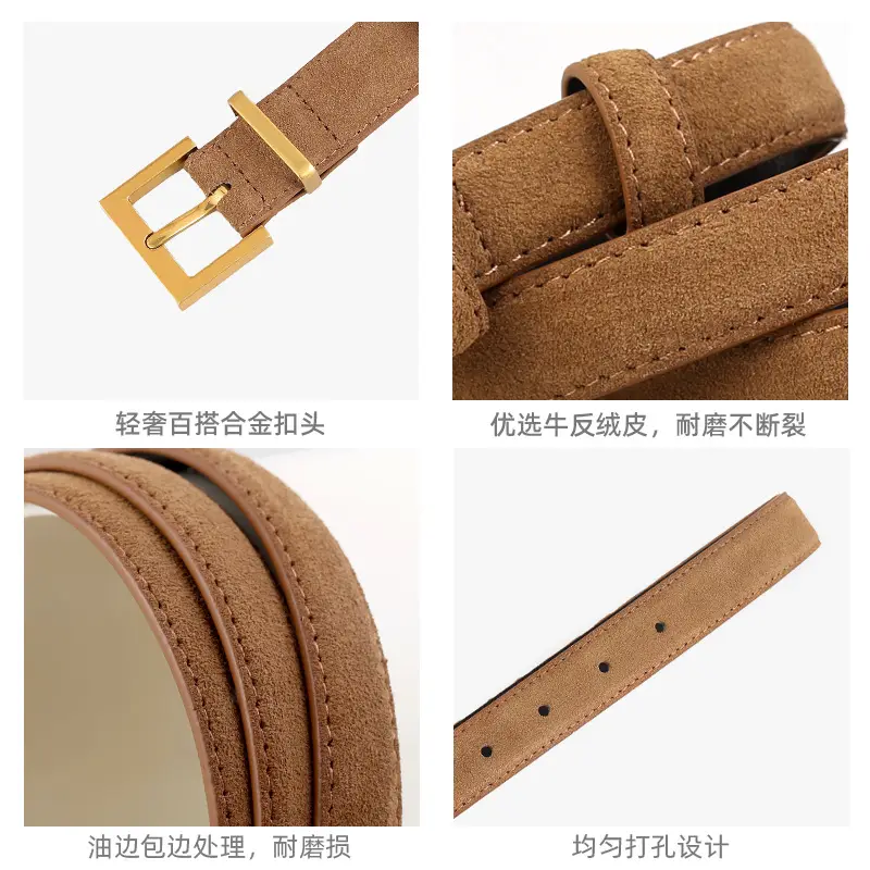 Women's Genuine Suede Belt with Skirt Suit Decoration Brown - Image 7