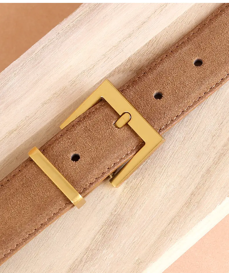 Women's Genuine Suede Belt with Skirt Suit Decoration Brown — feature 15