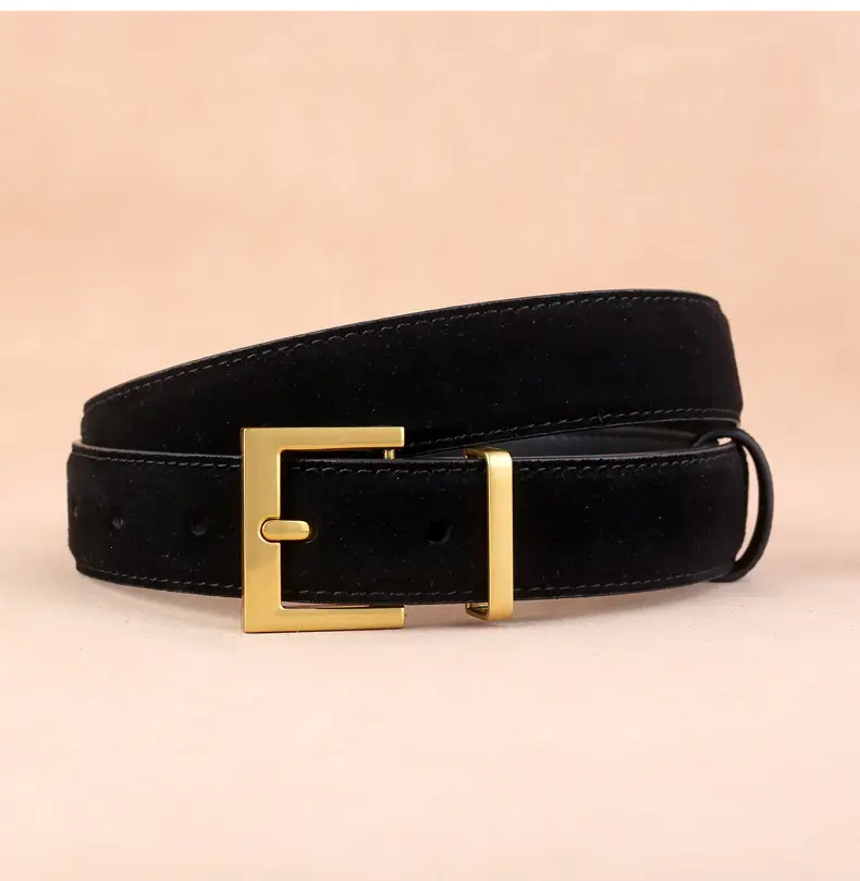 Women's Genuine Suede Belt with Skirt Suit Decoration Brown — feature 16