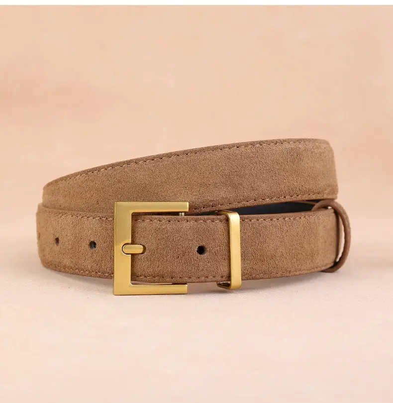 Women's Genuine Suede Belt with Skirt Suit Decoration Brown — feature 17