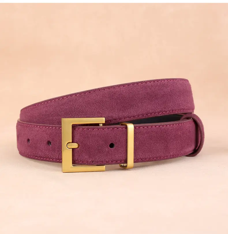 Women's Genuine Suede Belt with Skirt Suit Decoration Brown — feature 18