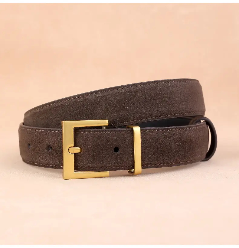 Women's Genuine Suede Belt with Skirt Suit Decoration Brown — feature 19
